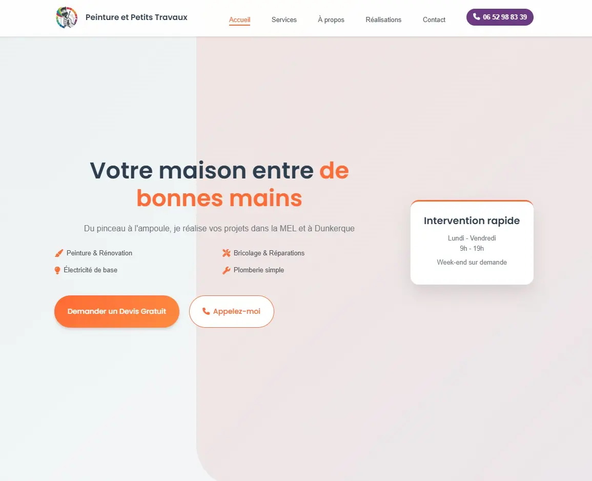 Aperçu du site peintureetpetitstravaux.fr